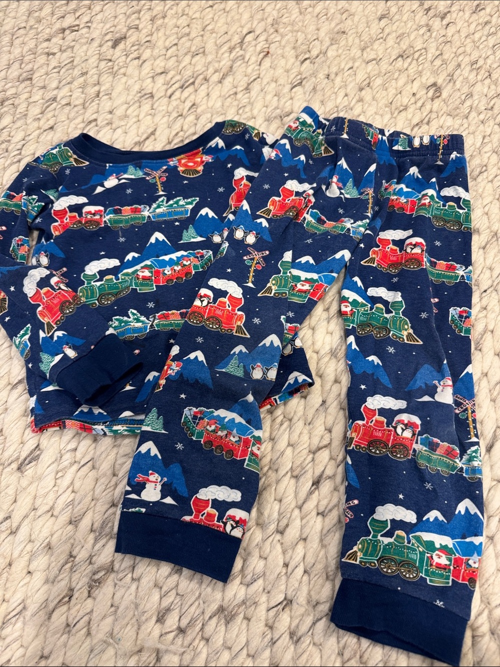 The Children's Place Navy Blue Holiday Train Pajama Set